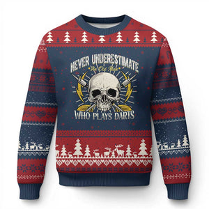 Never Underestimate An Old Who Plays Darts Ugly Christmas Sweater Funny Darts Fan TS12 Navy Red Print Your Wear