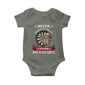 Never Underestimate An Old Man Plays Darts Baby Onesie Gothic Darts Player TS12 Military Green Print Your Wear