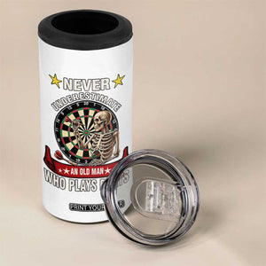 Never Underestimate An Old Man Plays Darts 4 in 1 Can Cooler Tumbler Gothic Darts Player TS12 Print Your Wear
