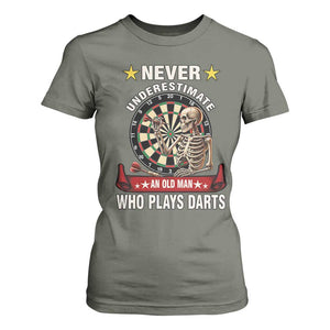 Never Underestimate An Old Man Plays Darts T Shirt For Women Gothic Darts Player TS12 Military Green Print Your Wear