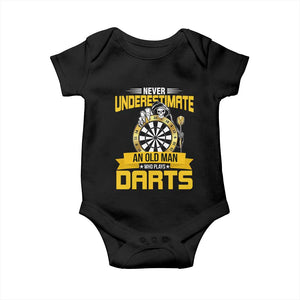 Never Underestimate An Old Man Plays Darts Baby Onesie Funny Dartist Grim Reaper Gift TS12 Black Print Your Wear