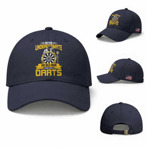 Never Underestimate An Old Man Plays Darts Baseball Cap Funny Dartist Grim Reaper Gift TS12 Baseball Cap Universal Fit Navy Print Your Wear