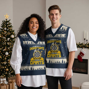 Never Underestimate An Old Man Plays Darts V-Neck Knit Sweater Vest Funny Dartist Grim Reaper Gift TS12 Navy Beige Print Your Wear