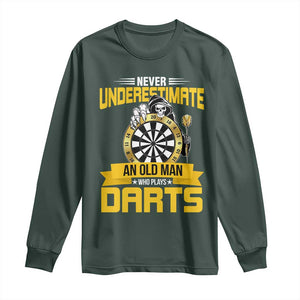 Never Underestimate An Old Man Plays Darts Long Sleeve Shirt Funny Dartist Grim Reaper Gift TS12 Dark Forest Green Print Your Wear