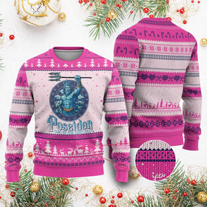 Ancient Greek Mythology Poseidon Dartist Ugly Christmas Sweater God Of The Dart Sea Trident TS12 Hot Pink Print Your Wear