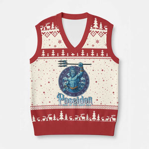 Ancient Greek Mythology Poseidon Dartist V-Neck Knit Sweater Vest God Of The Dart Sea Trident TS12 Beige Red Print Your Wear