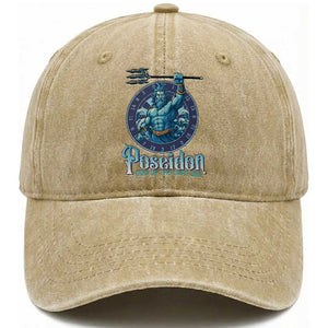Ancient Greek Mythology Poseidon Dartist Washed Cotton Baseball Cap God Of The Dart Sea Trident TS12 Print Your Wear