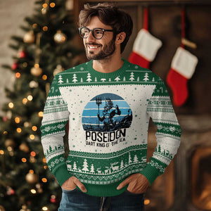Ancient Greek Mythology Poseidon Dartist Ugly Christmas Sweater Dart King Of The Sea Trident TS12 Beige Green Print Your Wear