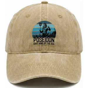 Ancient Greek Mythology Poseidon Dartist Washed Cotton Baseball Cap Dart King Of The Sea Trident TS12 Print Your Wear