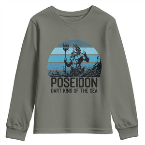 Ancient Greek Mythology Poseidon Dartist Youth Sweatshirt Dart King Of The Sea Trident TS12 Military Green Print Your Wear