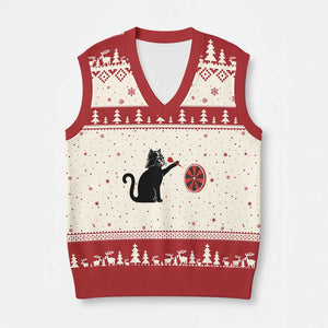 Black Cat Lord Darts Player V-Neck Knit Sweater Vest Funny Space Scifi Dartist Gift TS12 Beige Red Print Your Wear