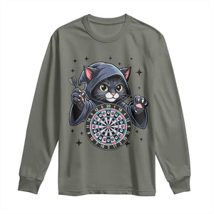 Funny Grim Reaper Cat Dart Player Long Sleeve Shirt Gothic Dartist Gift TS12 Military Green Print Your Wear