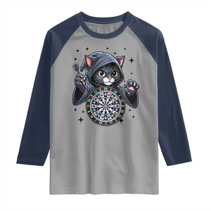 Funny Grim Reaper Cat Dart Player Raglan Shirt Gothic Dartist Gift TS12 Sport Gray Navy Print Your Wear