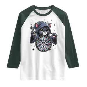 Funny Grim Reaper Cat Dart Player Raglan Shirt Gothic Dartist Gift TS12 White Dark Forest Green Print Your Wear