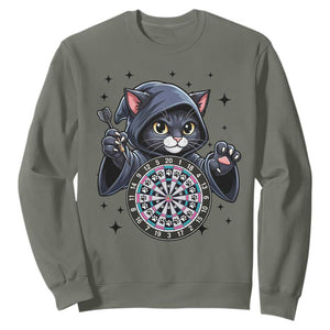 Funny Grim Reaper Cat Dart Player Sweatshirt Gothic Dartist Gift TS12 Military Green Print Your Wear