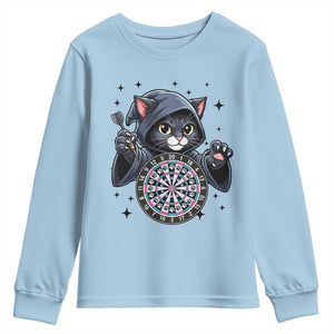 Funny Grim Reaper Cat Dart Player Youth Sweatshirt Gothic Dartist Gift TS12 Light Blue Print Your Wear