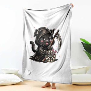 Dark Reaper Cat Throwing Darts Throw Blanket Funny Pub Game Gift - Print Your Wear