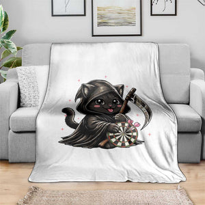 Dark Reaper Cat Throwing Darts Throw Blanket Funny Pub Game Gift - Print Your Wear
