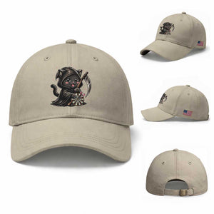 Dark Reaper Cat Throwing Darts Baseball Cap Funny Pub Game Gift TS12 Baseball Cap Universal Fit Beige Print Your Wear
