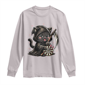 Dark Reaper Cat Throwing Darts Long Sleeve Shirt Funny Pub Game Gift TS12 Ice Gray Print Your Wear