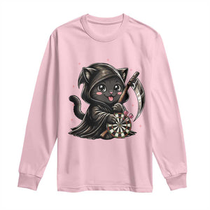 Dark Reaper Cat Throwing Darts Long Sleeve Shirt Funny Pub Game Gift - Print Your Wear
