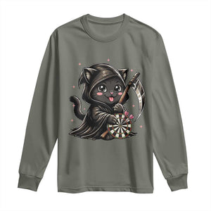 Dark Reaper Cat Throwing Darts Long Sleeve Shirt Funny Pub Game Gift - Print Your Wear
