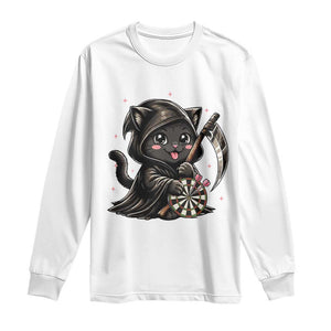 Dark Reaper Cat Throwing Darts Long Sleeve Shirt Funny Pub Game Gift - Print Your Wear