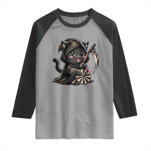 Dark Reaper Cat Throwing Darts Raglan Shirt Funny Pub Game Gift - Print Your Wear
