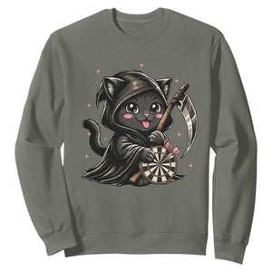 Dark Reaper Cat Throwing Darts Sweatshirt Funny Pub Game Gift TS12 Military Green Print Your Wear