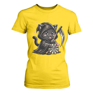 Dark Reaper Cat Throwing Darts T Shirt For Women Funny Pub Game Gift - Print Your Wear