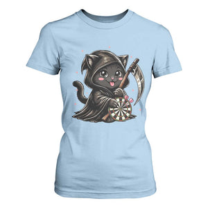 Dark Reaper Cat Throwing Darts T Shirt For Women Funny Pub Game Gift TS12 Light Blue Print Your Wear
