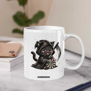 Dark Reaper Cat Throwing Darts Coffee Mug Funny Pub Game Gift - Print Your Wear