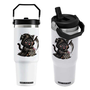 Dark Reaper Cat Throwing Darts Flip Straw Tumbler Funny Pub Game Gift TS12 One Size: 30 oz White Print Your Wear