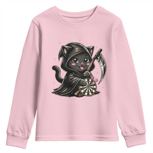 Dark Reaper Cat Throwing Darts Youth Sweatshirt Funny Pub Game Gift TS12 Light Pink Print Your Wear