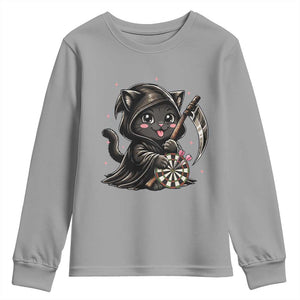Dark Reaper Cat Throwing Darts Youth Sweatshirt Funny Pub Game Gift - Print Your Wear