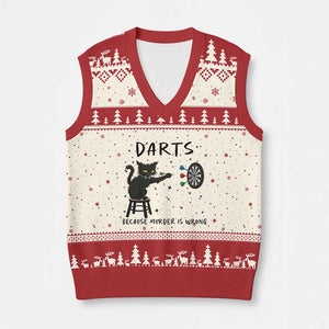 Funny Grumpy Cat Darts V-Neck Knit Sweater Vest Because Murder Is Wrong TS12 Beige Red Print Your Wear