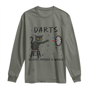 Funny Grumpy Cat Darts Long Sleeve Shirt Because Murder Is Wrong TS12 Military Green Print Your Wear