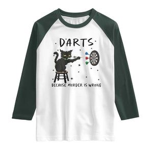 Funny Grumpy Cat Darts Raglan Shirt Because Murder Is Wrong TS12 White Dark Forest Green Print Your Wear