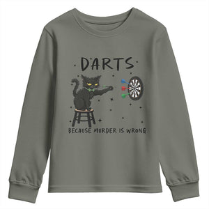 Funny Grumpy Cat Darts Youth Sweatshirt Because Murder Is Wrong TS12 Military Green Print Your Wear