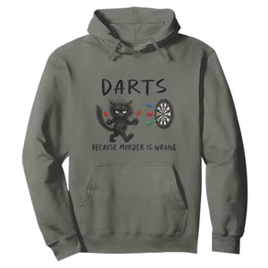 Funny Grumpy Cat Dart Player Hoodie Because Murder Is Wrong Pub Game Gift TS12 Military Green Print Your Wear
