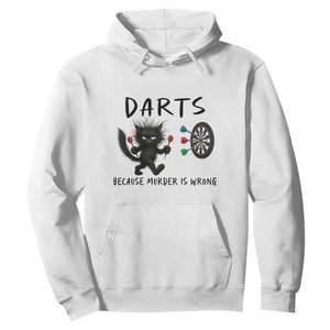 Funny Grumpy Cat Dart Player Hoodie Because Murder Is Wrong Pub Game Gift TS12 White Print Your Wear
