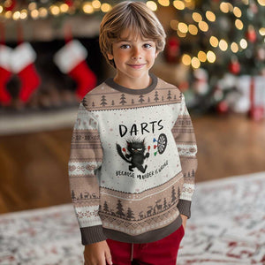 Funny Grumpy Cat Dart Player Ugly Christmas Sweater Because Murder Is Wrong Pub Game Gift TS12 Mocha Mousse Print Your Wear