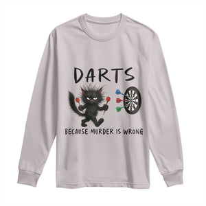 Funny Grumpy Cat Dart Player Long Sleeve Shirt Because Murder Is Wrong Pub Game Gift - Print Your Wear