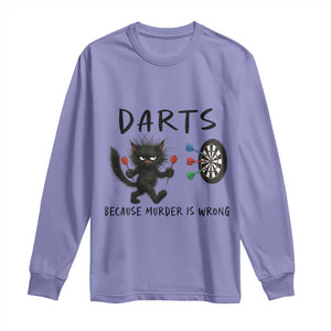 Funny Grumpy Cat Dart Player Long Sleeve Shirt Because Murder Is Wrong Pub Game Gift - Print Your Wear