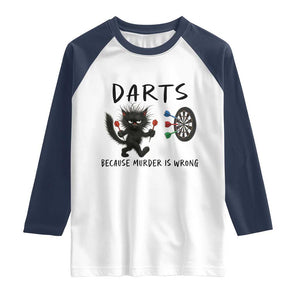 Funny Grumpy Cat Dart Player Raglan Shirt Because Murder Is Wrong Pub Game Gift TS12 White Navy Print Your Wear
