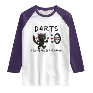 Funny Grumpy Cat Dart Player Raglan Shirt Because Murder Is Wrong Pub Game Gift TS12 White Purple Print Your Wear