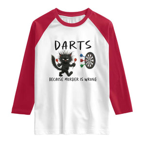 Funny Grumpy Cat Dart Player Raglan Shirt Because Murder Is Wrong Pub Game Gift - Print Your Wear
