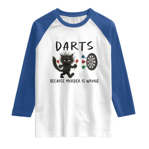 Funny Grumpy Cat Dart Player Raglan Shirt Because Murder Is Wrong Pub Game Gift - Print Your Wear