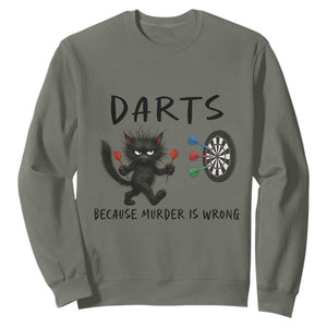Funny Grumpy Cat Dart Player Sweatshirt Because Murder Is Wrong Pub Game Gift TS12 Military Green Print Your Wear