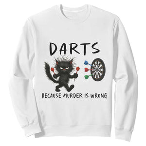 Funny Grumpy Cat Dart Player Sweatshirt Because Murder Is Wrong Pub Game Gift - Print Your Wear
